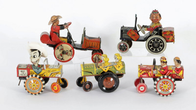 Image for Lot Five Marx Vintage Tin Litho Wind-Up Car Toys