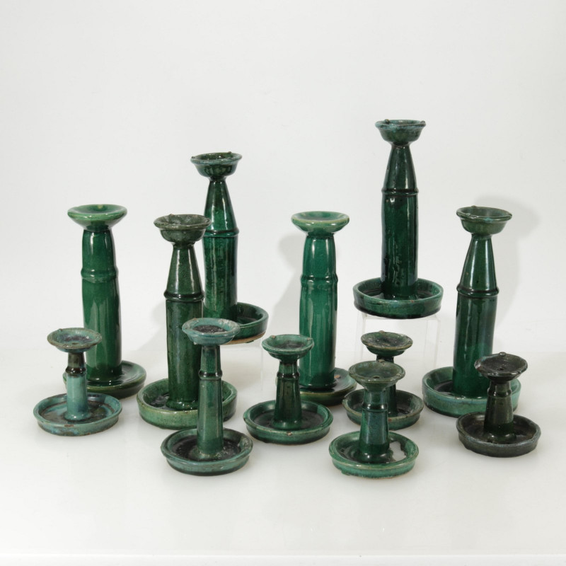 Image 1 of lot 12 Shiwan Glazed Pottery Candle Holders
