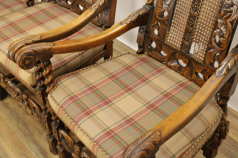 Image 2 of lot 4 Charles II Style Walnut Dining Chairs c 1900