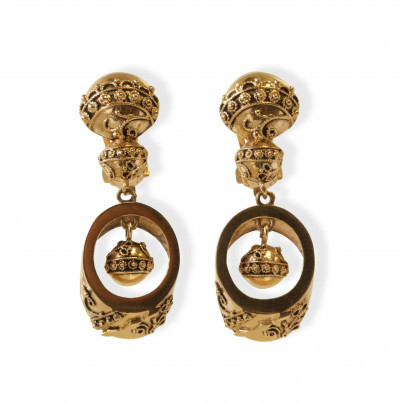Image 1 of lot 14k Victorian Etruscan Style Gold Drop Earrings