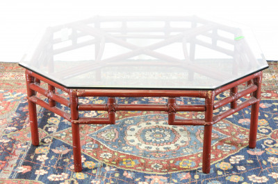 Image for Lot Ficks Reed Octagonal Painted Bamboo Cocktail Table