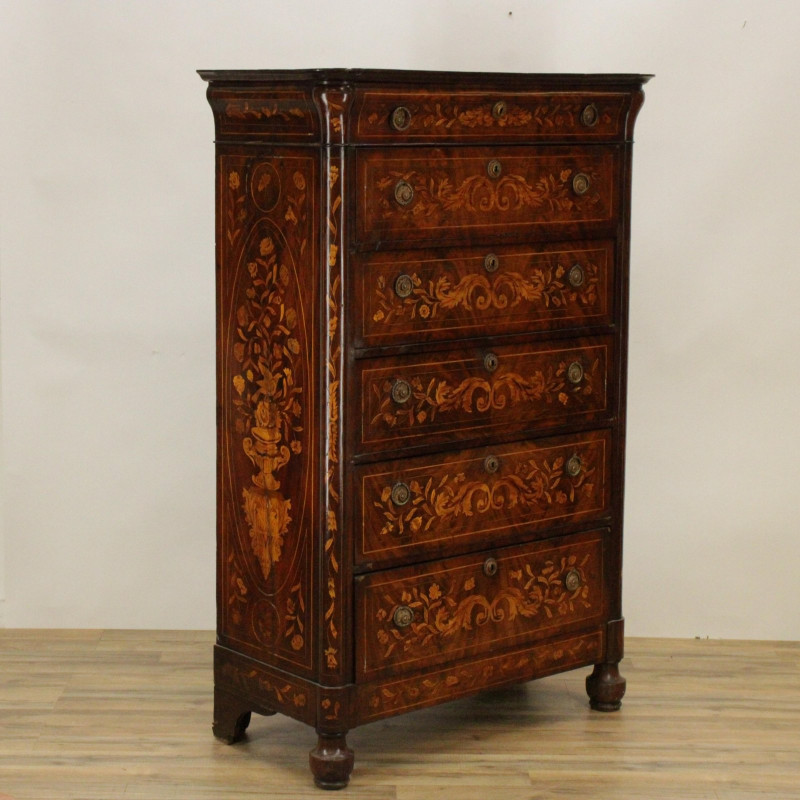 Image 1 of lot 19th C. Dutch Marquetry Tall Chest