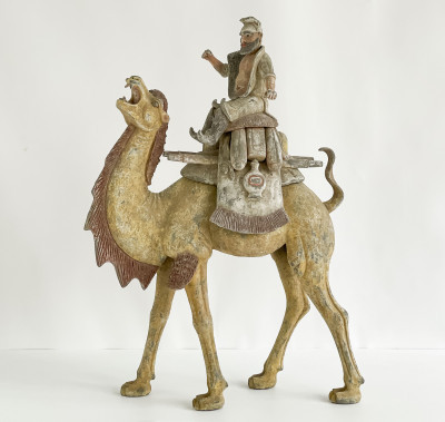 Image for Lot Chinese Painted Pottery Figure of a Camel and Rider