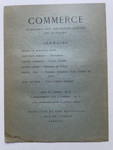 Image 4 of lot [James JOYCE] Commerce, Cahiers Trimestriels 1-3 only