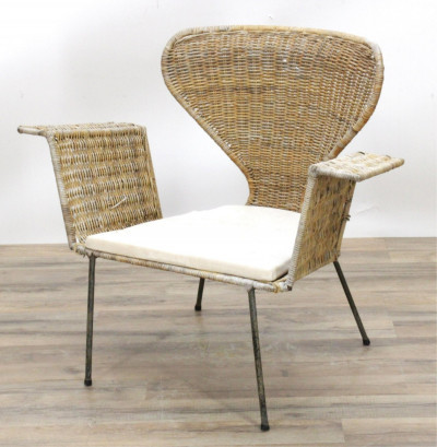 Image for Lot Mid Century Wicker & Metal Armchair