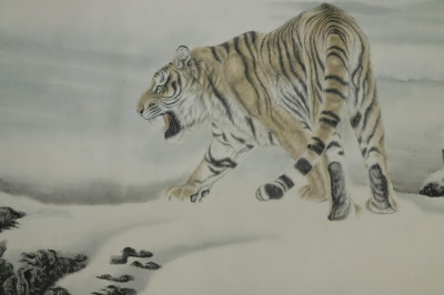 Image for Lot Large Asian Tiger Painting