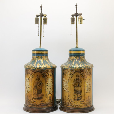 Image for Lot Chinese Export Tole Peinte Canister Lamps 19th C