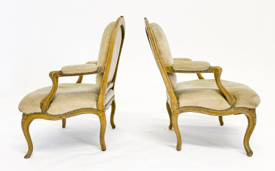 Pair of Louis XV Carved Beechwood Fauteuils