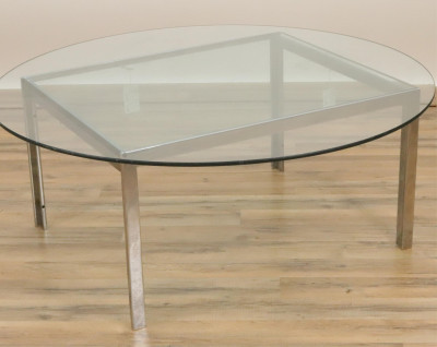 Title Steel and Glass End Table addit round glass top / Artist
