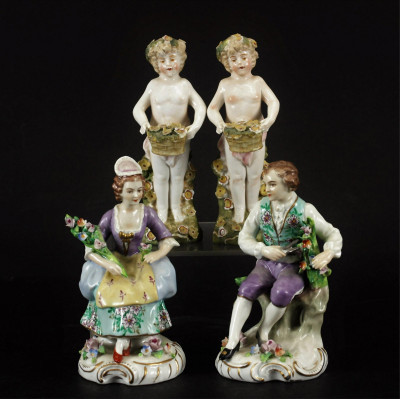 Image for Lot Pair of Sitzendorf Porcelain Figurines & Others
