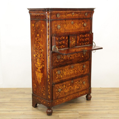 Image 4 of lot 19th C. Dutch Marquetry Tall Chest