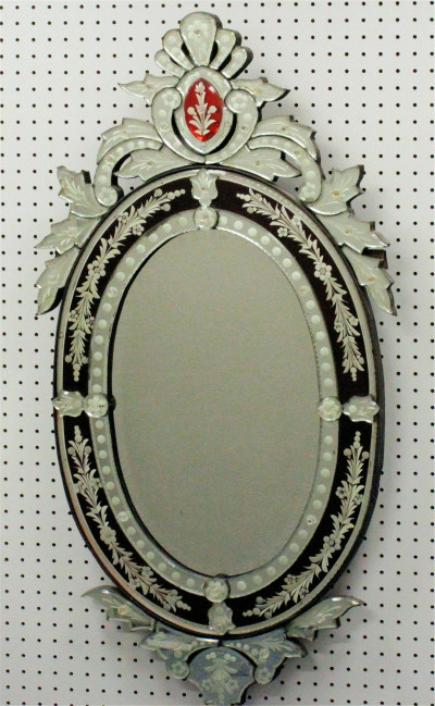 Image for Lot Venetian Etched Ruby Glass Mirror