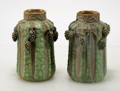 Image for Lot Paul Dachsel - Pair Pine Tree Vases, E. 20th C.