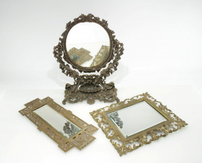 Image for Lot Two Victorian Brass Mirrors & Dressing Mirror