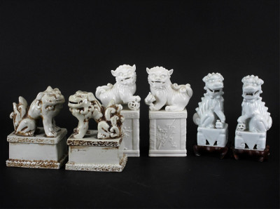 Image for Lot Three Pairs of Vintage Porcelain Guardian Dogs
