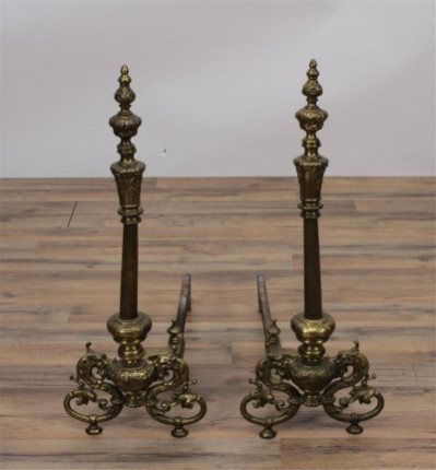 Image for Lot Pair of Louis XVI Style Gilt Brass Chenets