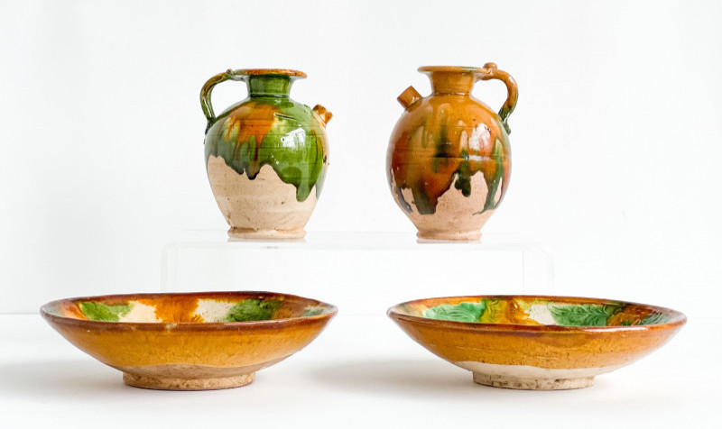 Four Chinese Sancai Glazed Ceramic Table Objects