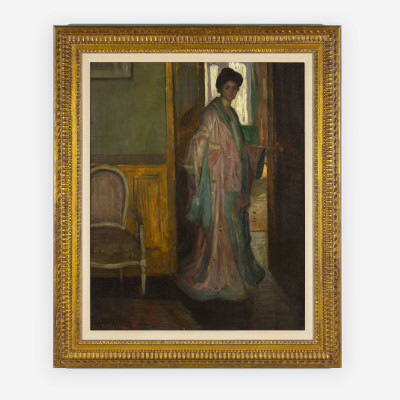 Image for Lot Frederick Carl Frieseke - Woman in Silk Robe standing in a doorway