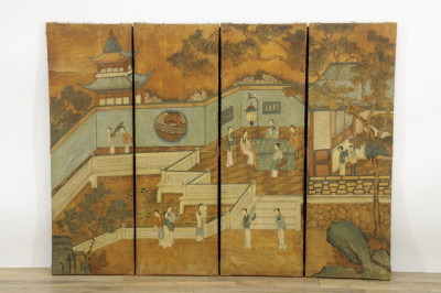 Title Chinese Paint Decorated 4 Panel Screen / Artist