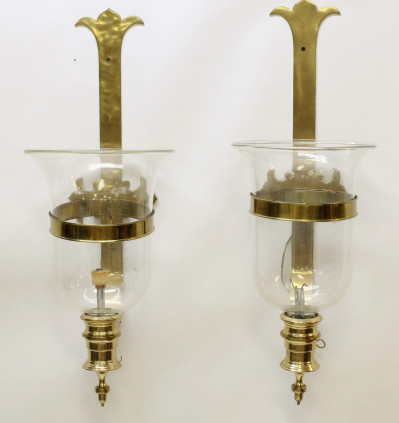 Image for Lot Pair Large Brass & Glass Sconces
