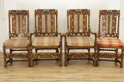 4 Charles II Style Walnut Dining Chairs c 1900