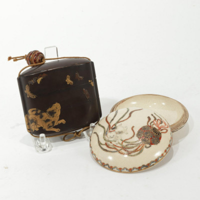 Image for Lot Japanese Inro & Pottery Covered Round Box
