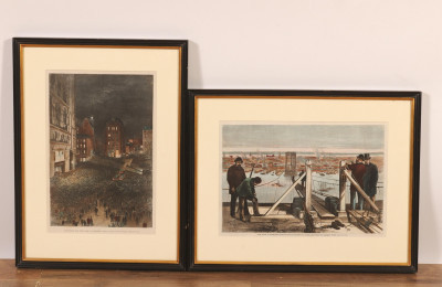 Image for Lot Colored Engravings NYC: Brooklyn Bridge; Election