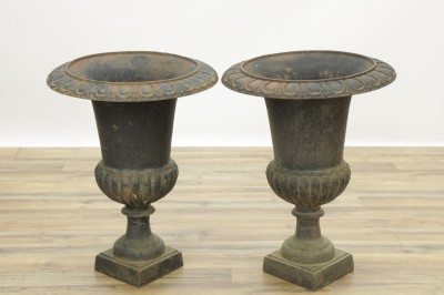Image for Lot Pair Cast Iron Classical Garden Urns