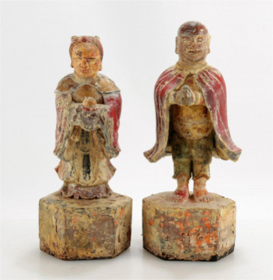 Two Chinese Carved and Painted Wood Figures