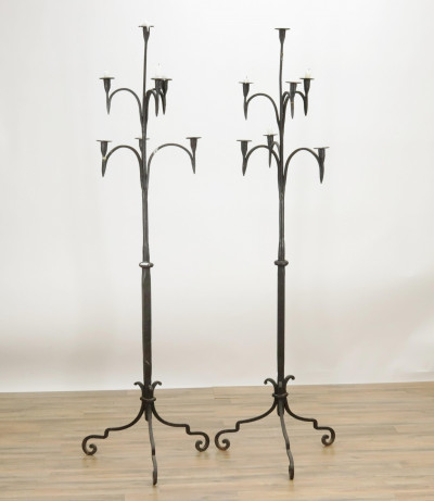 Image for Lot Pair Baroque Style Wrought Iron Torchieres