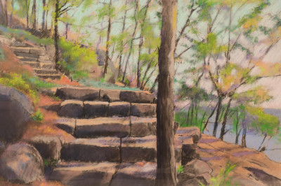 Image for Lot Larry D'Amico Landscape w/ Stone Steps Pastel