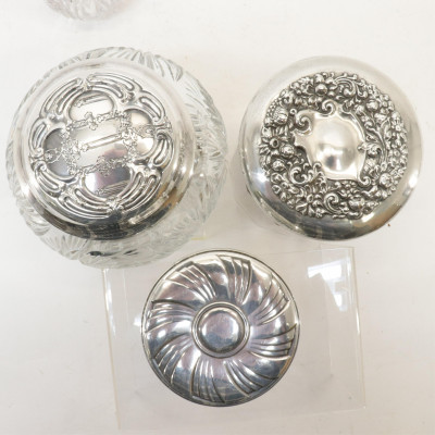 Image 3 of lot 13 Sterling Silver Topped Jars Perfumes  Inkwell