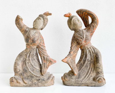Image for Lot Pair of Chinese Tang Style Pottery Figures of Dancers