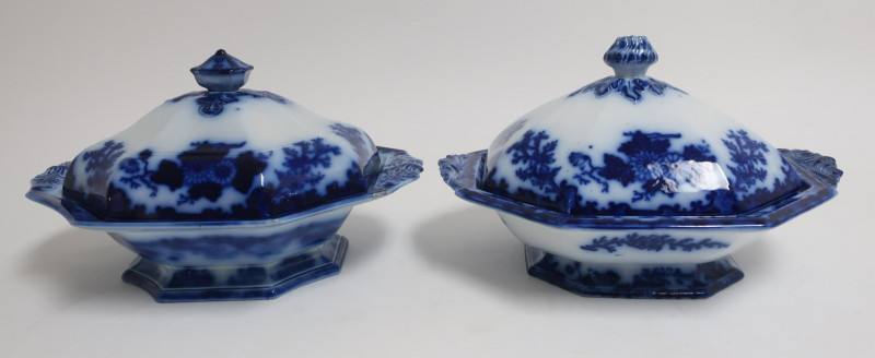 Image 1 of lot 2 Flow Blue 'Scinde' Transferware Covered Dishes