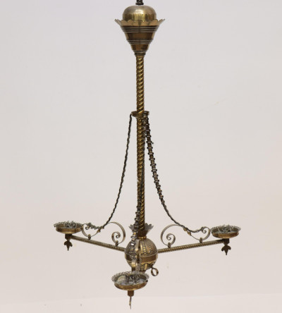Image for Lot Brass 3-Light Chandelier, circa 1900