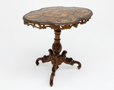 Image for Lot Swiss Black Forest Marquetry Side Table