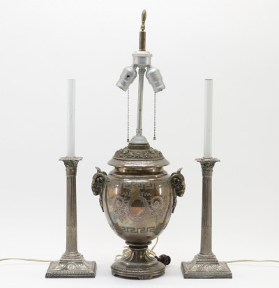 Image for Lot 3 Lamps; Pair NeoClassic Style Silverplate Lamps