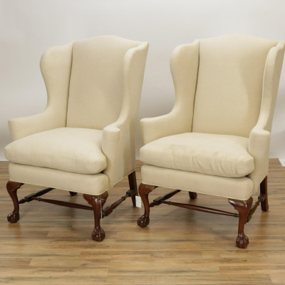 Image for Lot Pair of Georgian Style Wing Armchairs