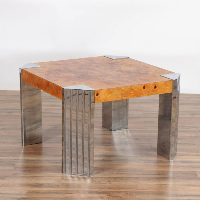 Image for Lot Milo Baughman for Pace Burl & Chrome Coffee Table