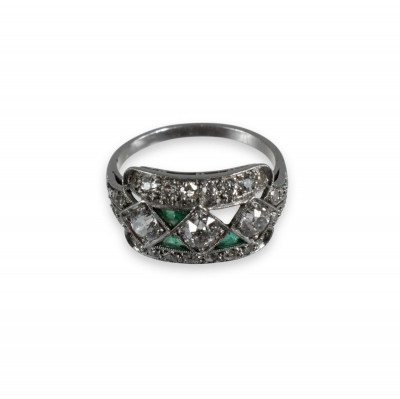 Image for Lot Art Deco Diamond & Emerald Ring