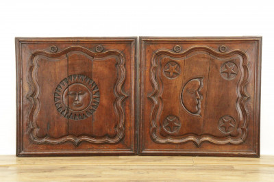 Pair French Provincial Sun  Moon Plaques 19th C