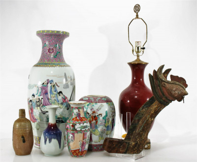 Image for Lot 6 Chinese Porcelain Vases & Wooden Shop Signs