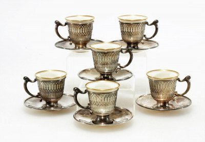 Image for Lot Tiffany Sterling and Lenox Porcelain Demitasse Set