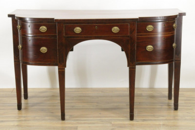 Image for Lot George III Mahogany Inlaid Bow Front Sideboard