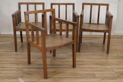 Image for Lot 4 Arts  Crafts Oak Open Armchairs circa 1910