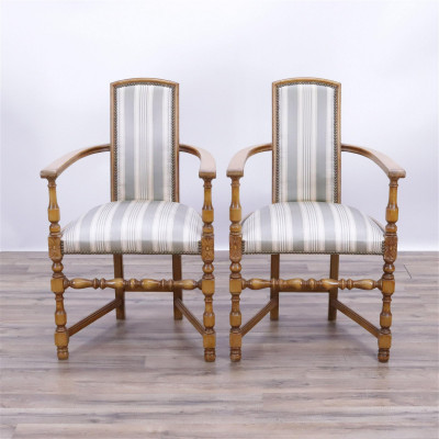 Image for Lot Pair of Baroque Style Beechwood Armchairs