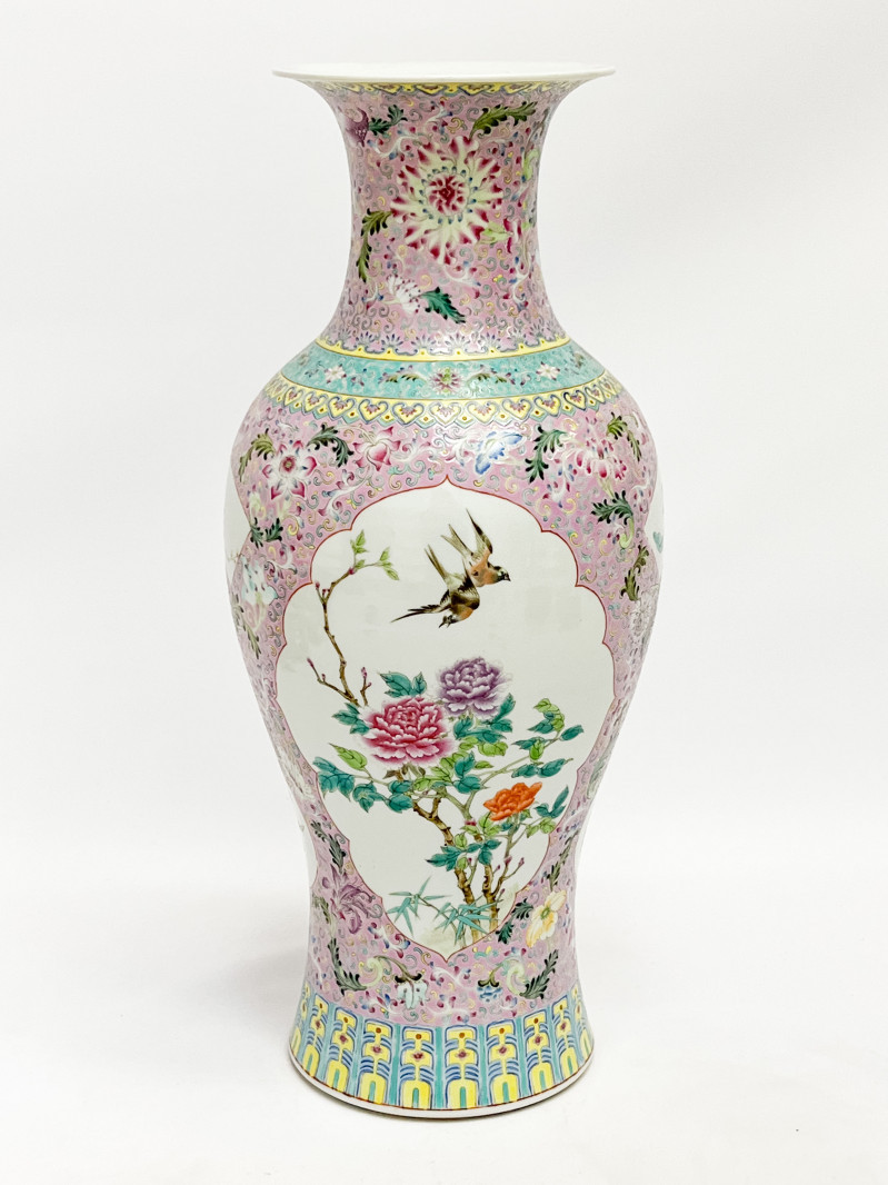 Chinese Porcelain Famille Rose Pink Ground Baluster Vase