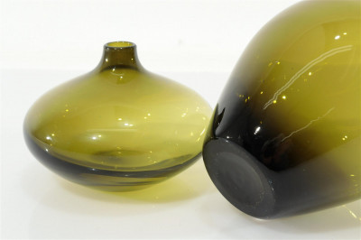 50's Green & Bubble Glass Tazza & 2 Danish Vases