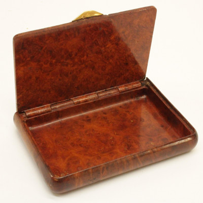 French Art Deco Burl Wood and 18k Compact