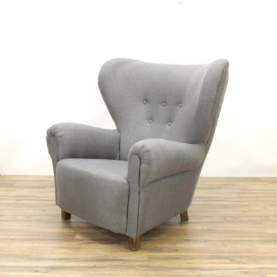 Image for Lot Danish Barrel Back Lounge Chair Grey Upholstery